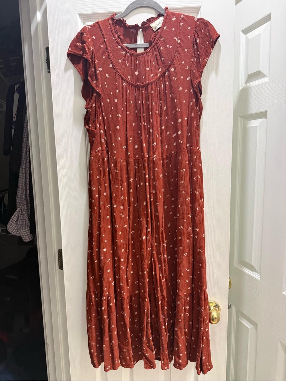 Universal Thread Rust Floral Ruffle-Neck Blouse